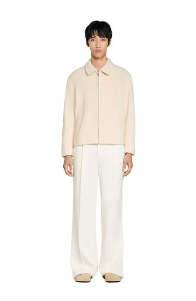 Sandro Knit-effect Regular-collar Jacket In Neutral