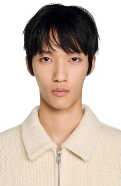 Sandro Knit-effect Regular-collar Jacket In Neutral