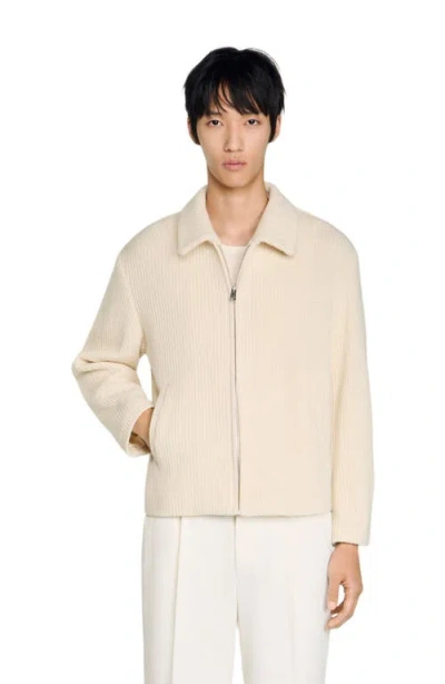 Sandro Knit-effect Regular-collar Jacket In Neutral