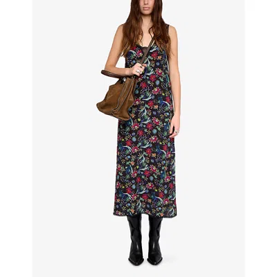 Zadig & Voltaire Womens Encre Renzo Floral-print Woven Midi Dress In Black