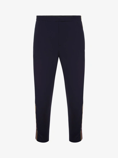 Alexander Mcqueen Striped Side Band Trousers In Navy
