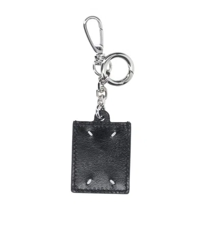 Maison Margiela Leather Key Case Rectangular Shape Keyring In Black