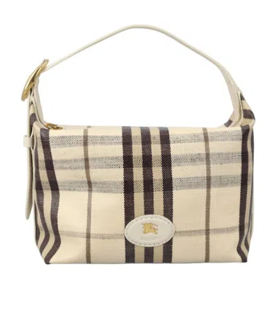 Burberry Canvas Shoulder Bag Check Pattern Hardware In Brown