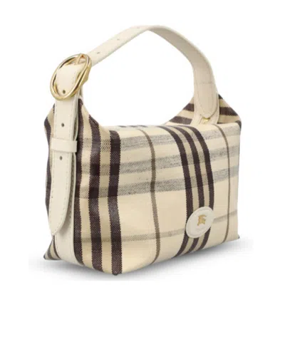 Burberry Canvas Shoulder Bag Check Pattern Hardware In Brown