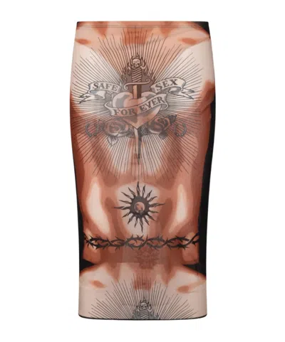 Jean Paul Gaultier Women S Re-edition Safe Sex Tattoo Long Skirt Black In Multi