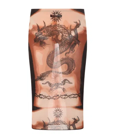 Jean Paul Gaultier Women S Re-edition Safe Sex Tattoo Long Skirt Black In Multi