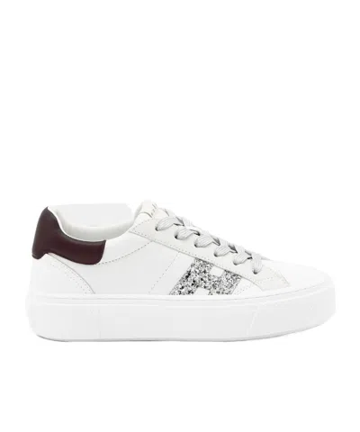 Hogan Crosswind Nappa Leather And Suede Sneakers With Glitter H Detail In White