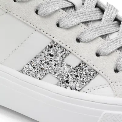 Hogan Crosswind Nappa Leather And Suede Sneakers With Glitter H Detail In White