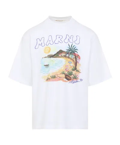 Marni Coastal-scene T-shirt In White