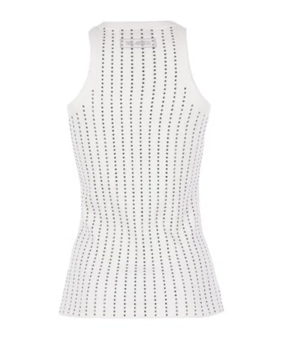 Attico Ribbed Jersey Tank Top With Rhinestones In White