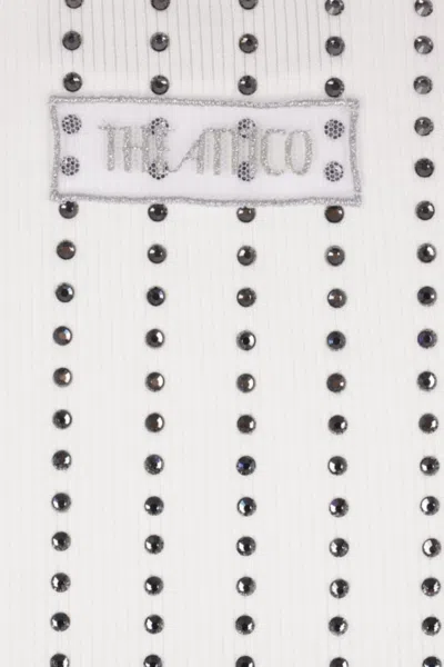 Attico Ribbed Jersey Tank Top With Rhinestones In White