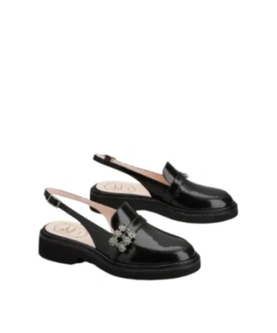 Roger Vivier Viv Rangers Crystal-embellished Leather Slingback Loafers In Black