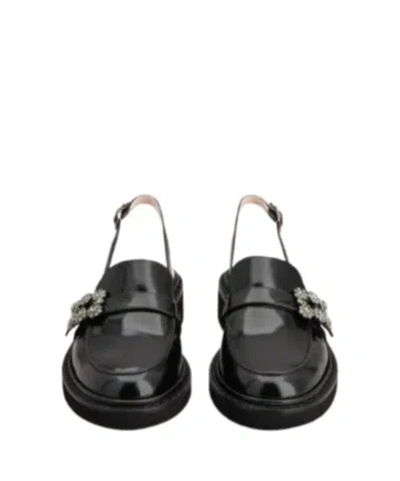 Roger Vivier Viv Rangers Crystal-embellished Leather Slingback Loafers In Black