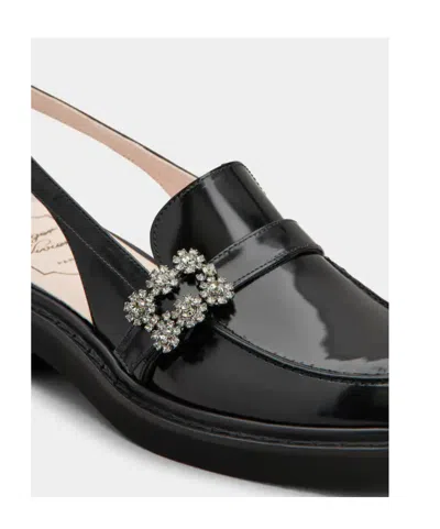 Roger Vivier Viv Rangers Crystal-embellished Leather Slingback Loafers In Black