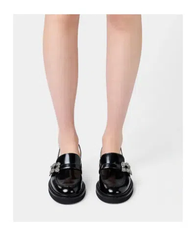 Roger Vivier Viv Rangers Crystal-embellished Leather Slingback Loafers In Black