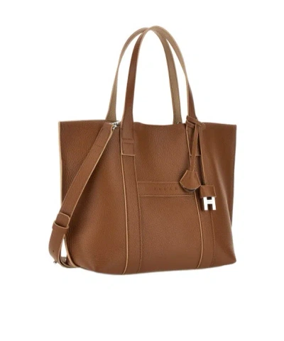 Hogan Script Shopping Bag Small In Brown