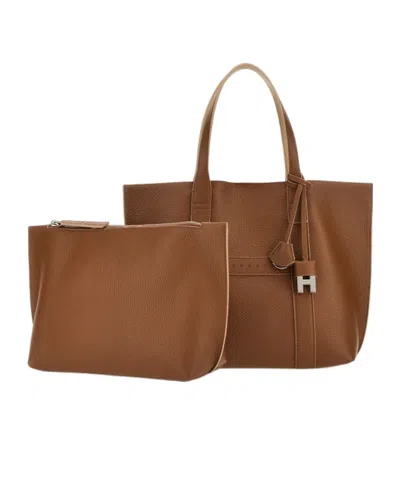 Hogan Script Shopping Bag Small In Brown