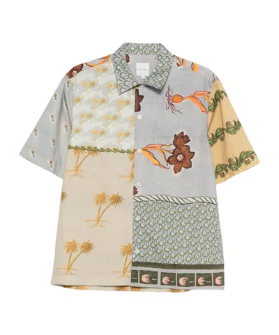 Paul Smith Textile Patchwork Muted Tones Casual Shirt In Multi