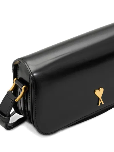 Ami Alexandre Mattiussi Ami Paris Women Leather Shoulder Bag With Metal Logo On The Front In Black