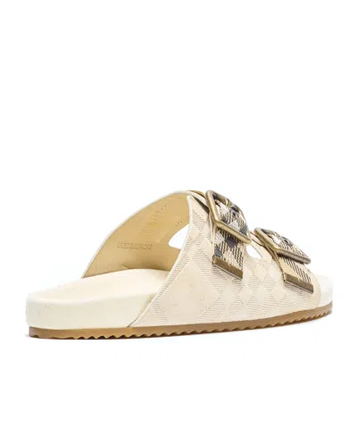 Burberry Checked Canvas Jacquard-trimmed Suede Sandals In Neutral