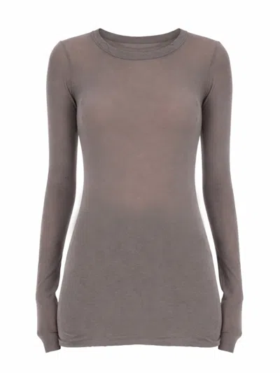 Rick Owens Grey Solid Round Neck T-shirt In Gray
