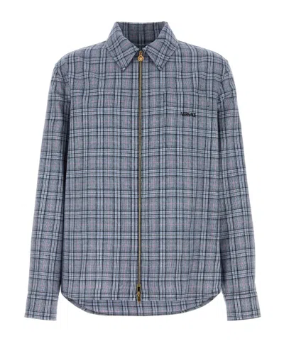 Versace Wool Shirt Featuring Embroidery Button Cuffs In Blue