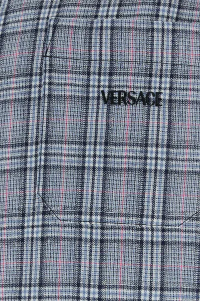 Versace Wool Shirt Featuring Embroidery Button Cuffs In Blue