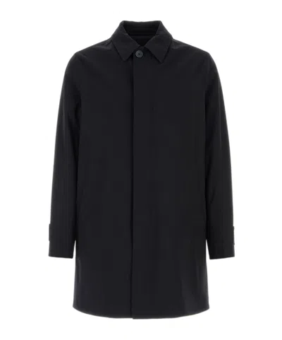 Herno Polyester Raincoat Back Vent Cuffed Sleeves Pockets In Black