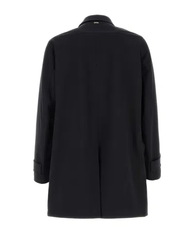 Herno Polyester Raincoat Back Vent Cuffed Sleeves Pockets In Black