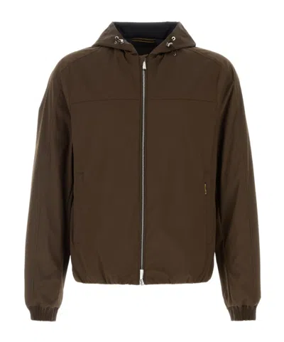 Moorer Stretch Polyester Albori Jacket Hood And Pockets In Brown