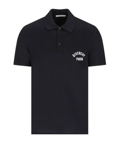 Givenchy Dark Blue Polo Shirt With Logo Embroidery Men In Black