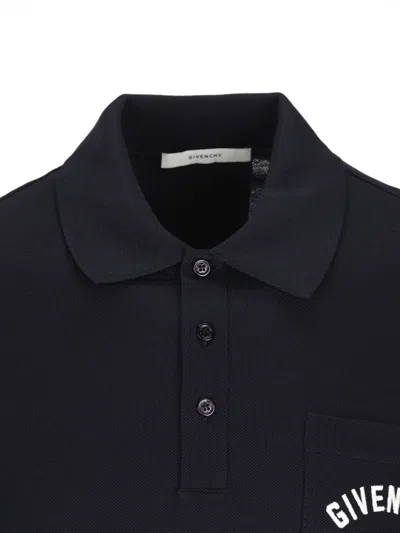Givenchy Dark Blue Polo Shirt With Logo Embroidery Men In Black