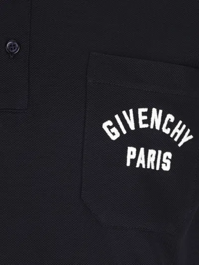 Givenchy Dark Blue Polo Shirt With Logo Embroidery Men In Black