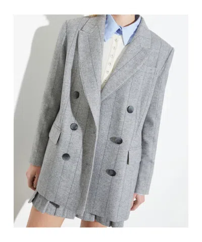 Maxco. Double-breasted Flannel Suit Jacket In Gray