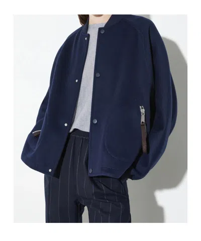 Maxco. Double-layer Wool Bomber Jacket In Blue