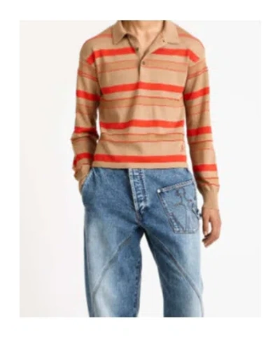 Jw Anderson Mens Knitted Striped Rugby Polo Top In Biscuit In Multi