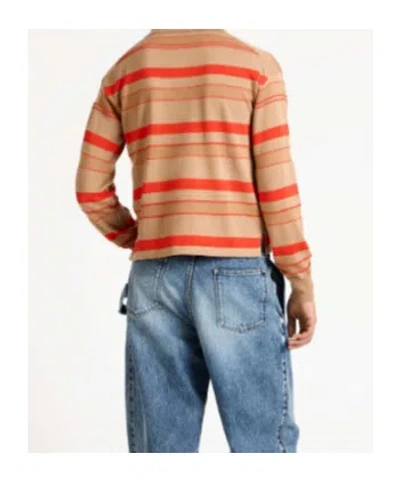 Jw Anderson Mens Knitted Striped Rugby Polo Top In Biscuit In Multi