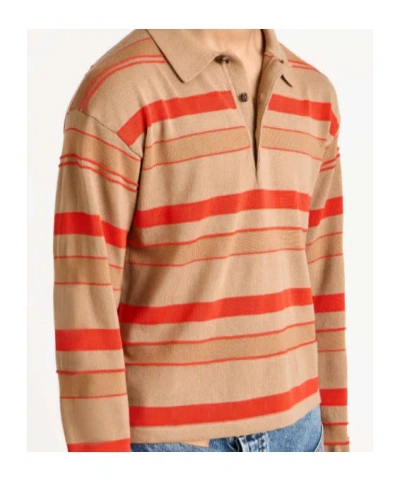 Jw Anderson Mens Knitted Striped Rugby Polo Top In Biscuit In Multi