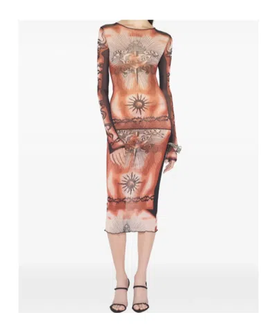 Jean Paul Gaultier Tattoo-inspired Sheer Long-sleeved Top With Bold Motifs In Brown