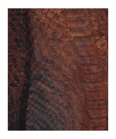 Jean Paul Gaultier High-neck Midi Dress With Snake Print In Silk And Nylon In Brown