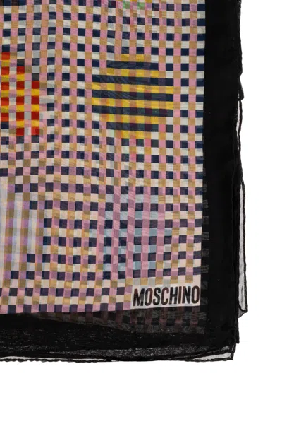 Moschino Checkered Pattern Silk Scarf In Multi
