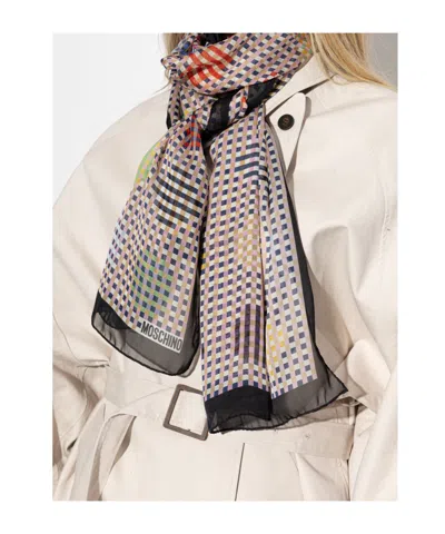 Moschino Checkered Pattern Silk Scarf In Multi
