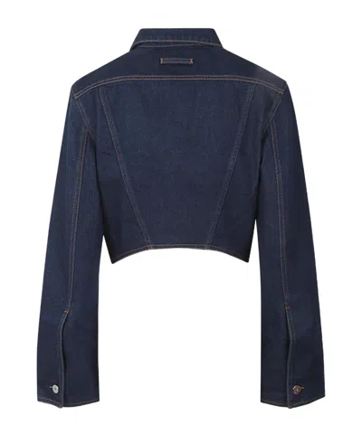 Jean Paul Gaultier Womens Vintage Blue Printed Cropped Denim Jacket