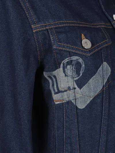 Jean Paul Gaultier Womens Vintage Blue Printed Cropped Denim Jacket