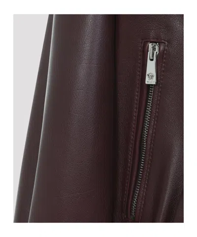Versace Buffalo Leather Jacket Collared Design In Burgundy