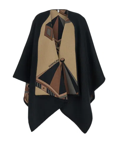 Ferragamo Geometric-print Cape In Blue