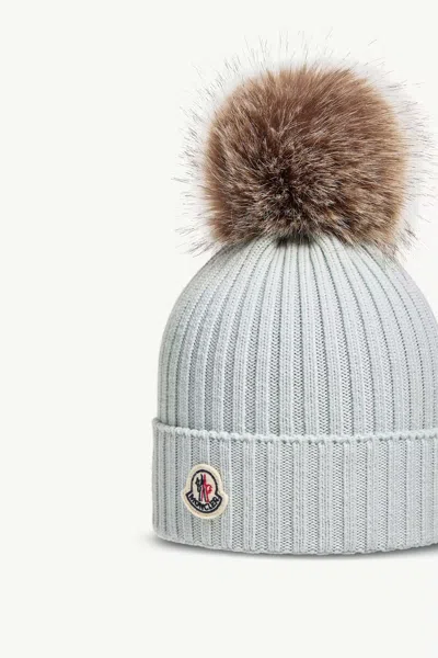 Moncler Wool Beanie With Pom Pom In Gray