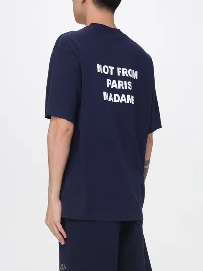 Drôle De Monsieur Blue Crewneck T-shirt With Slogan Print On The Front And Back In Cotton Man In Blue