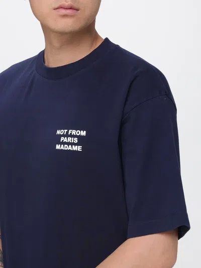 Drôle De Monsieur Blue Crewneck T-shirt With Slogan Print On The Front And Back In Cotton Man In Blue