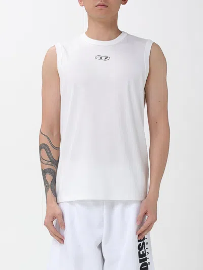 Diesel T-bisco-iod White Sleeveless Top With Logo Detail On The Front In Cotton Man